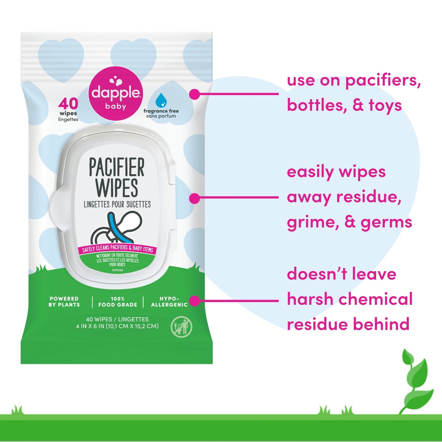 Dapple Pacifier Wipes, Fragrance Free, 40 ct (Case of 12)