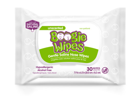 Boogie Saline Nose Wipes, Unscented, 30ct (Case of 12)