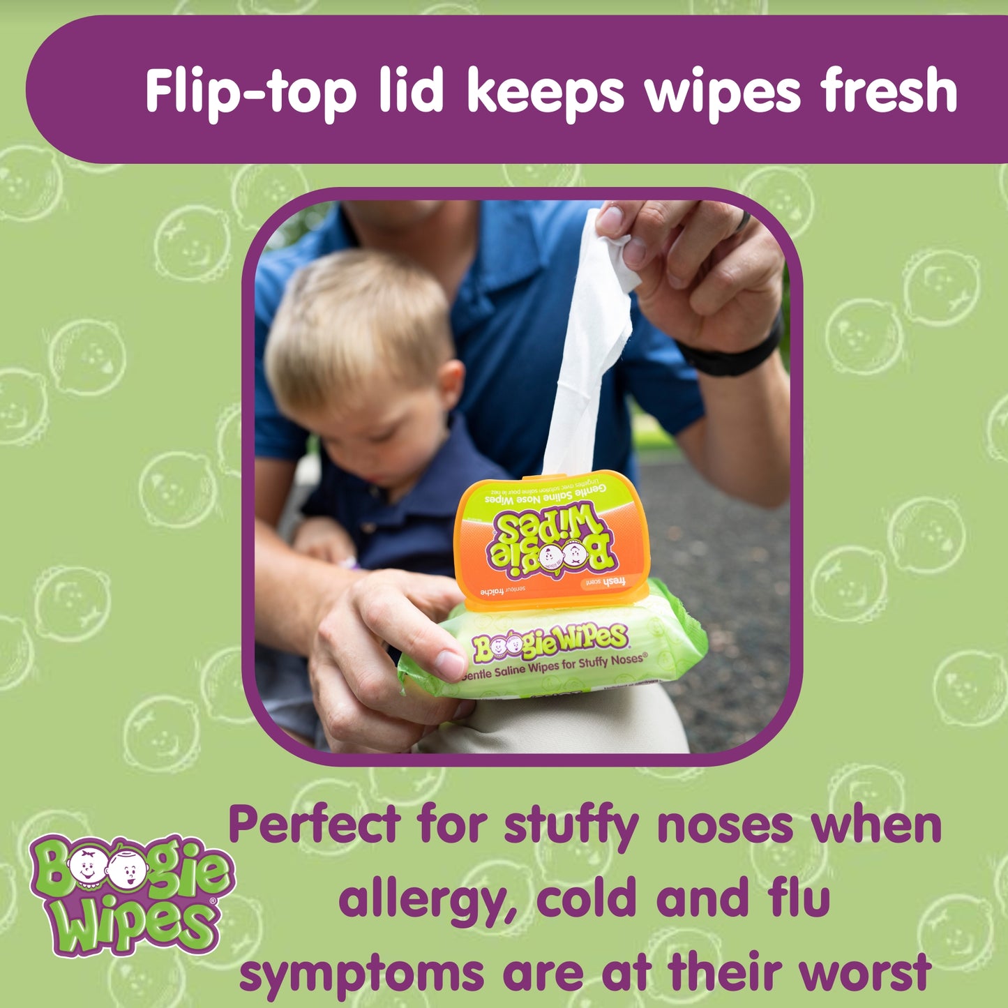 Boogie Saline Nose Wipes, Unscented, 30ct (Case of 12)
