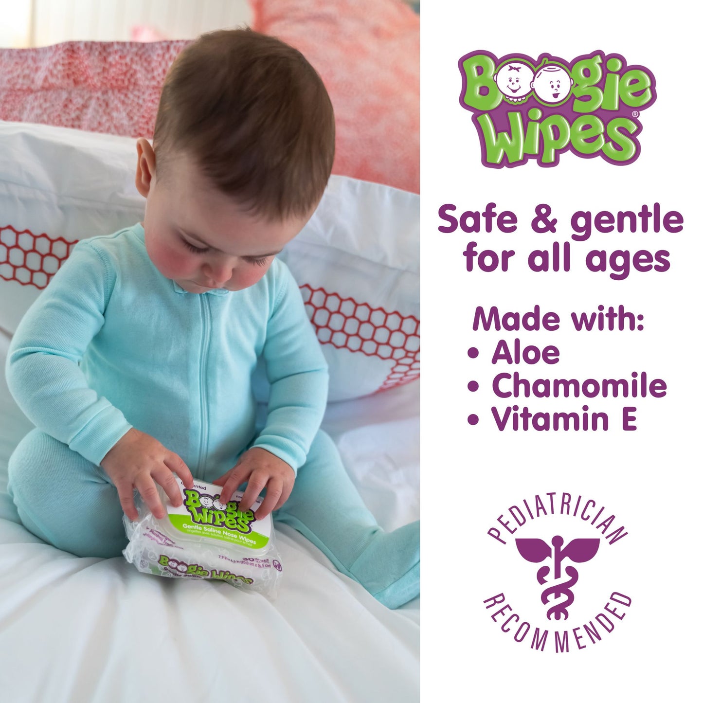 Boogie Saline Nose Wipes, Unscented, 90ct (Case of 6)