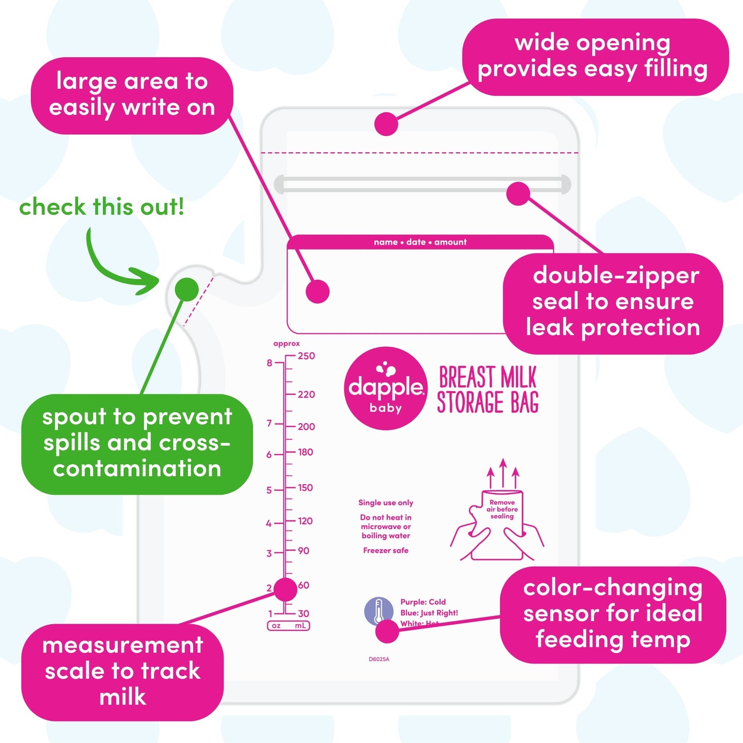 Dapple Baby Breast Milk Storage Easy Pour Bags, 50ct (Case of 8)